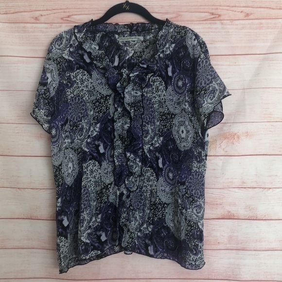 Signature by Larry Levine Pleated Ruffle Blouse PXL - Picture 1 of 5